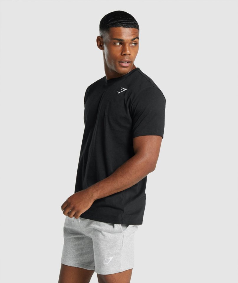 Men's Gymshark Crest T-Shirts Black | CA 6AD085